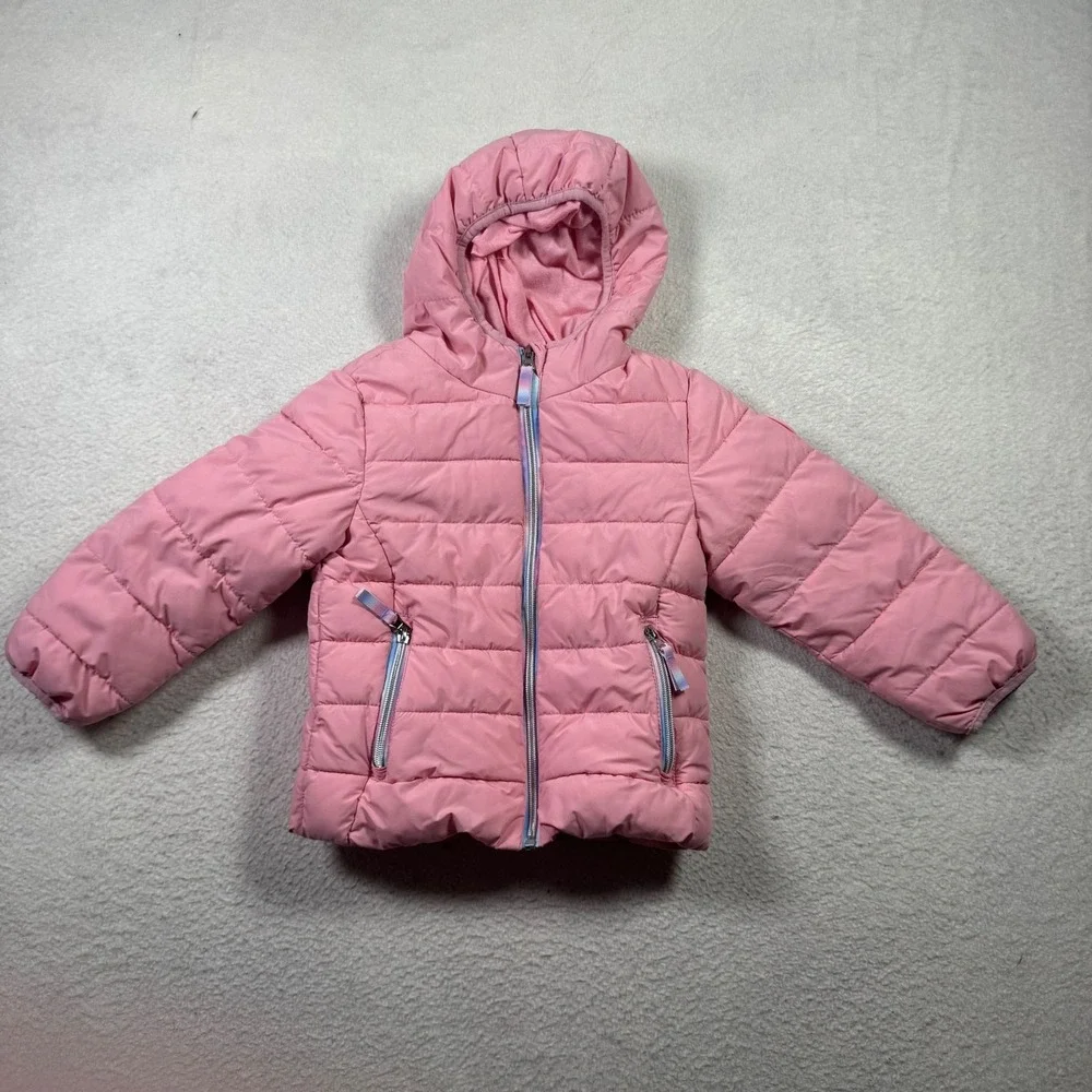 Gerry Puffer Jacket Toddler Girls 4T Pink Excellent Hooded Quilted Zip Up
